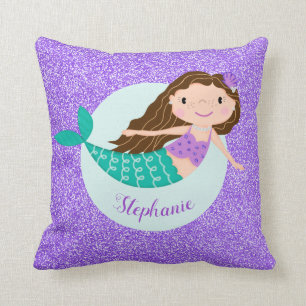 Mermaid Lila Glitzer Personalisiert Kissen