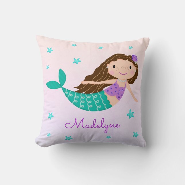 Mermaid Lila Glitzer Rainbow Name Kissen (Vorderseite)