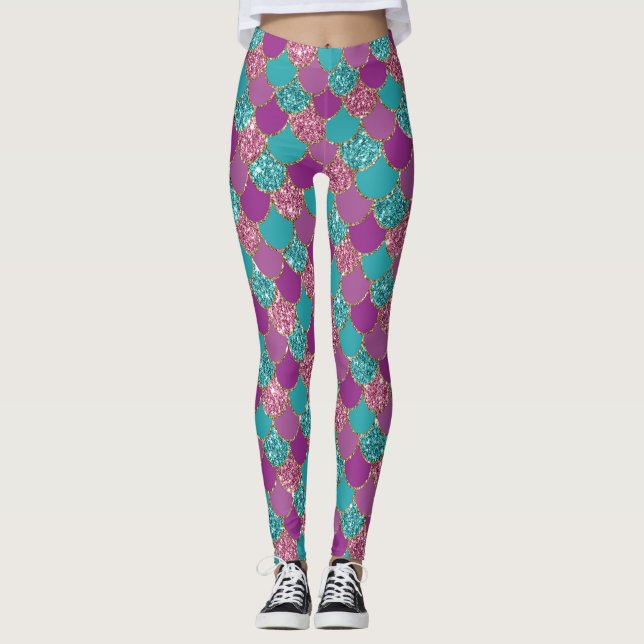 Mermaid Lila Glitzer Scales Leggings (Vorderseite)