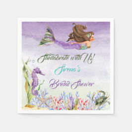 Mermaid Lila Green Gold Seepferd Crab Napkins Serviette