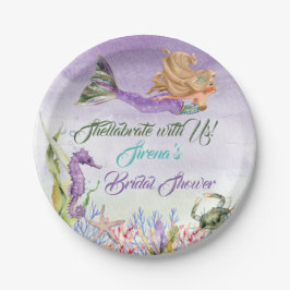 Mermaid Lila Green Gold Seepferd Crab Pappteller