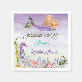 Mermaid Lila Green Gold Seepferd Crab Serviette