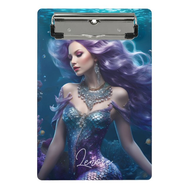 Mermaid Lila Hair Mini Klemmbrett (Vorderseite)