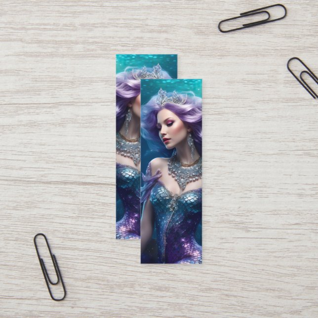 Mermaid Lila Hair Mini Lesezeichen Mini Visitenkarte (Vorderseite/Rückseite Beispiel)