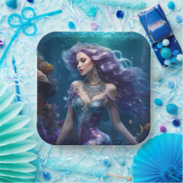 Mermaid Lila Hair Pappteller