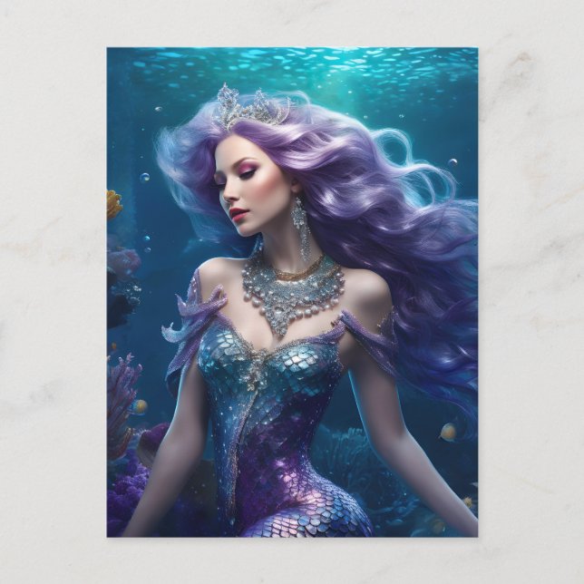 Mermaid Lila Hair Postkarte (Vorderseite)