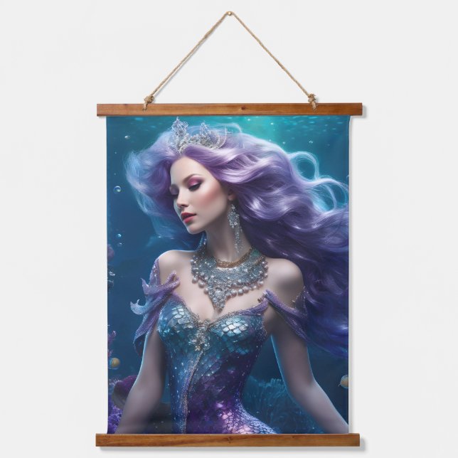 Mermaid Lila Hair Wandteppich Mit Holzrahmen (Vorderseite)