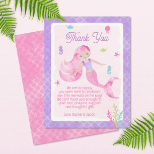 Mermaid Lila Pink Watercolor Babydusche Dankeskarte