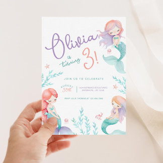 Mermaid Lila und Aquamarine Geburtstagspartei Einladung