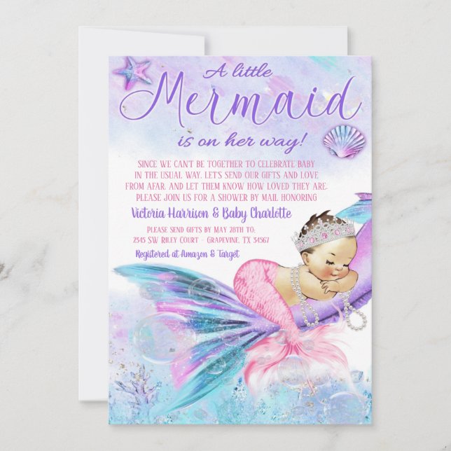 Mermaid Long Distance Baby Dusche by Mail Einladung (Vorderseite)
