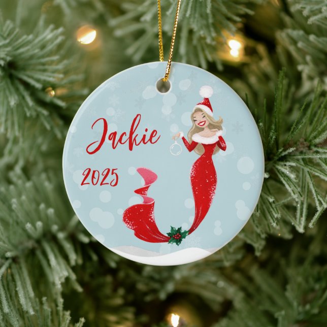 Mermaid Lover Holiday Weihnachtsblasen Keramik Ornament (Baum)
