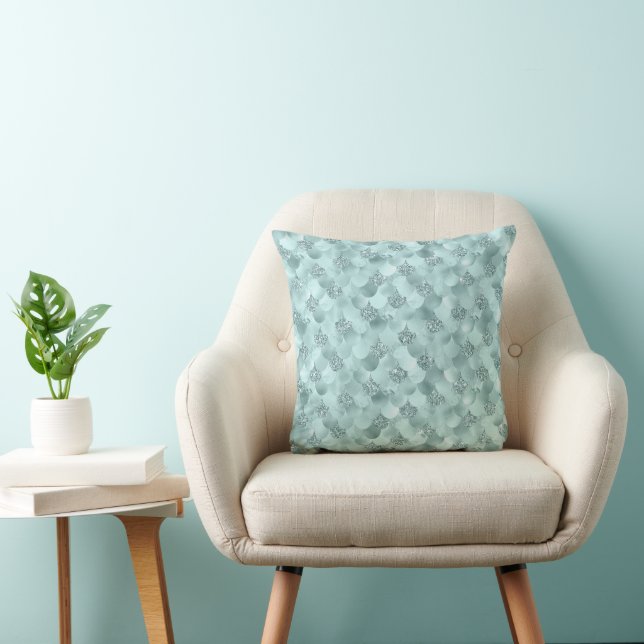 Mermaid Luxe Scale | Sea Mint Green Aqua Sheen Kissen (Stuhl )