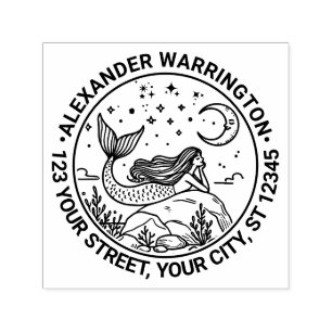 Mermaid Lying on Rocks Moon Name Rücksendeadresse Permastempel
