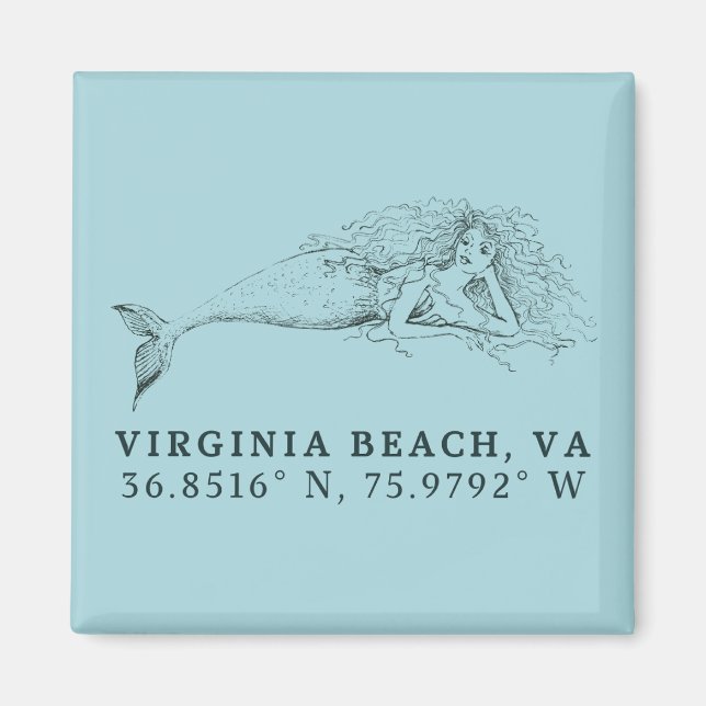 Mermaid Magnet - Koordinaten von Virginia Beach, V (Vorne)