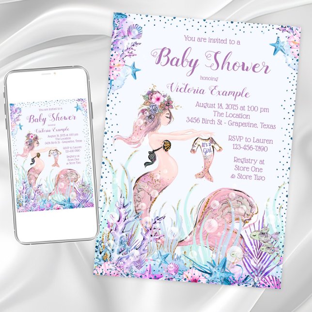 Mermaid Mama Baby Shower Einladungen (Cute mermom baby shower invitation. Instant download and printed invitations available.)