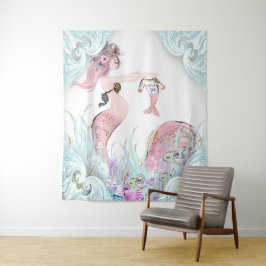 Mermaid Mama Baby Showknopf Hintergrundbanner Wandteppich
