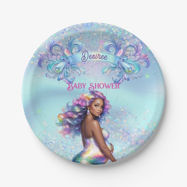 Mermaid Mama Schwangerschaft Kinderdusche Pappteller (Vorderseite)