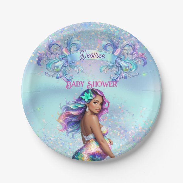 Mermaid Mama Schwangerschaft Kinderdusche Pappteller (Vorderseite)
