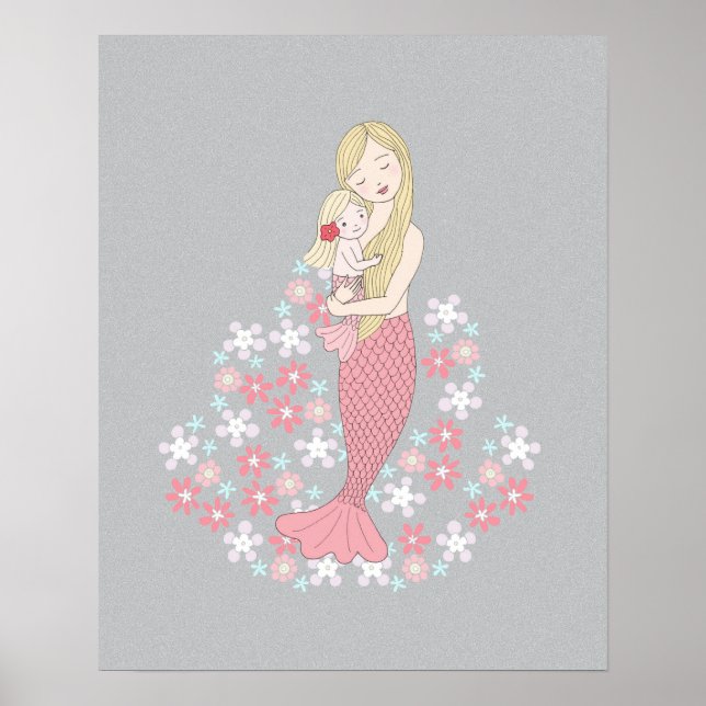 Mermaid Mama und Baby Girl Blonde Meerjungfrau Flo Poster (Vorne)