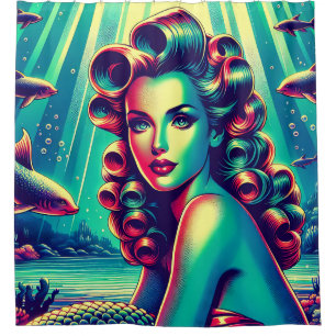 "Mermaid Marina: Button-Up Mermaid Charm der 40er  Duschvorhang