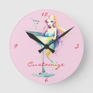 Mermaid Martini Girl Thunder_Cove Runde Wanduhr