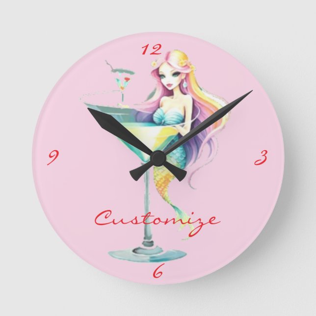 Mermaid Martini Girl Thunder_Cove Runde Wanduhr (Vorderseite)