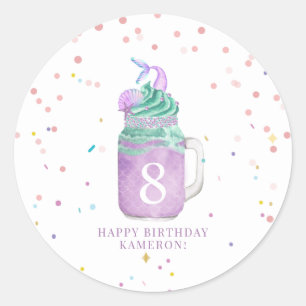 Mermaid Mason Jar Milkshake Girls Birthday Age Runder Aufkleber