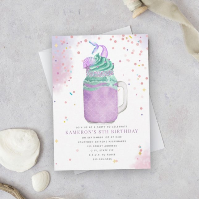 Mermaid Mason Jar Milkshake Girls Birthday Invitat Einladung (Von Creator hochgeladen)