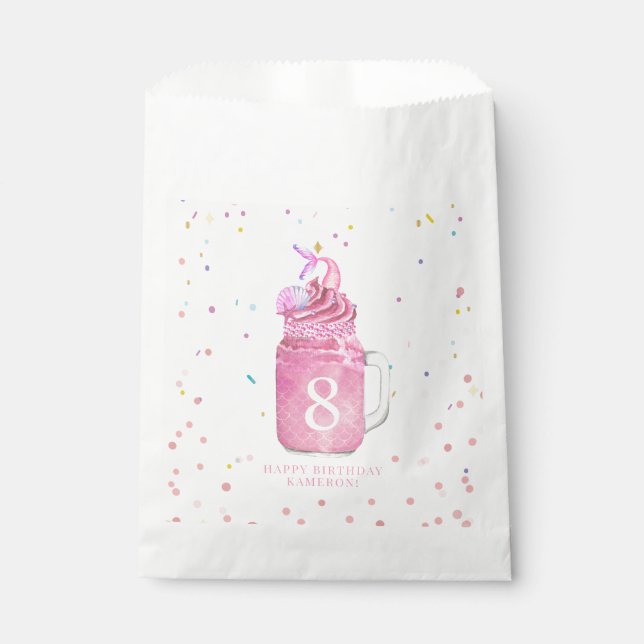 Mermaid Mason Jar Milkshake Girls Pink Birthday Geschenktütchen (Vorderseite)