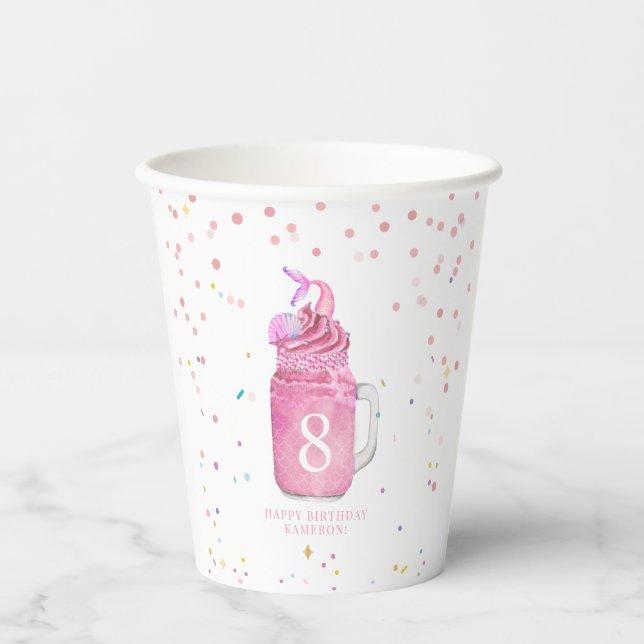 Mermaid Mason Jar Milkshake Girls Pink Birthday Pappbecher (Vorderseite)