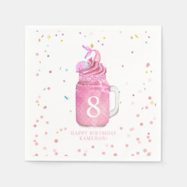 Mermaid Mason Jar Milkshake Girls Pink Birthday Serviette