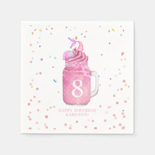 Mermaid Mason Jar Milkshake Girls Pink Birthday Serviette