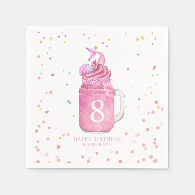 Mermaid Mason Jar Milkshake Girls Pink Birthday Serviette (Vorderseite)