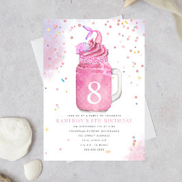 Mermaid Mason Jar Milkshake Pink Birthday Party Einladung
