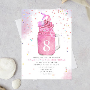 Mermaid Mason Jar Milkshake Pink Birthday Party Einladung