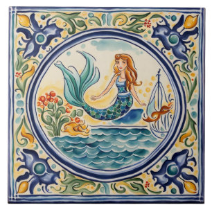Mermaid Mediterrane Volkskunst Fliese