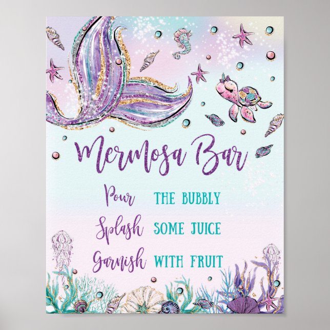 Mermaid Mermosa Bar Baby Brautparty Party Poster (Vorne)