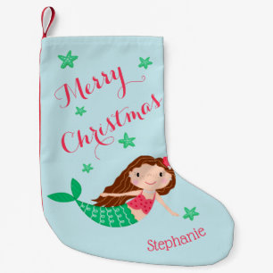 Mermaid Merry Christmas Personalisiert Aqua Kleiner Weihnachtsstrumpf