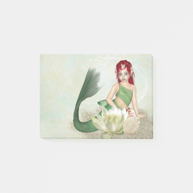 Mermaid mit Blume Post-it Klebezettel (Vorderseite)