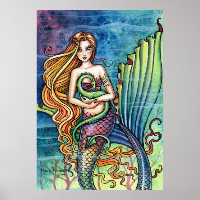 Mermaid mit Dragon Poster von Molly Harrison (Vorne)