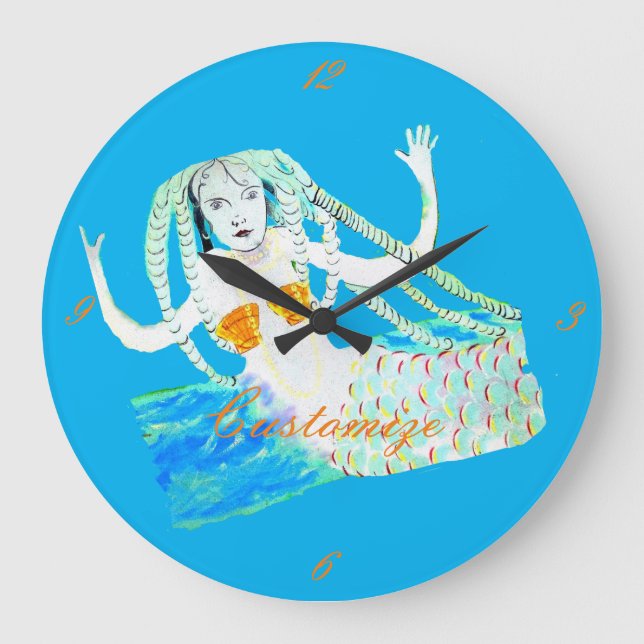Mermaid mit Dreadlocks Thunder_Cove Große Wanduhr (Vorderseite)