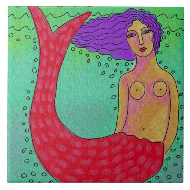 Mermaid mit Lila Abstrakter Haarfarbe Fliese (Vorderseite)