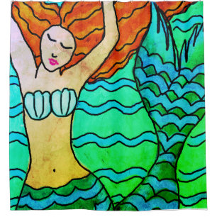 Mermaid mit Orange Hair Abstrakt Art Duschvorhang