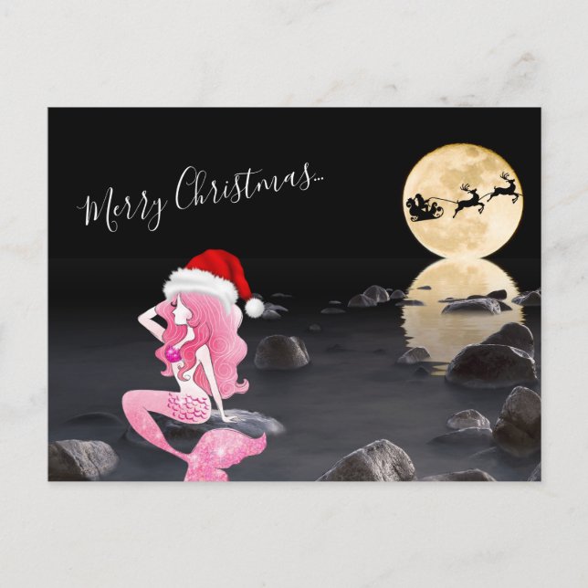 Mermaid mit Santa und Sleigh Frohe Weihnachten (Vorderseite)