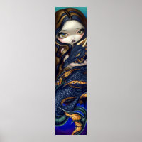 Mermaid mit Schwarz-Meer-Schlange Kunst Print Drag