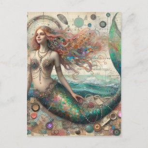 Mermaid Mixed Media Collage Postkarte