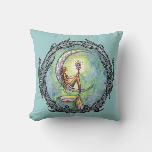 Mermaid Moon Fantasy Art Throw Kissen (Vorderseite)