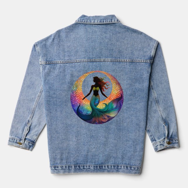 Mermaid Moon Goddess Silhouette | Colorful Graphic Jeansjacke (Rückseite)