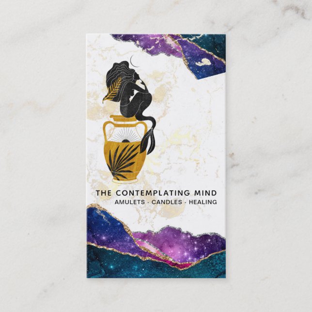 *~* Mermaid Moon Mystic Galaxy Agate Business Card Visitenkarte (Vorderseite)