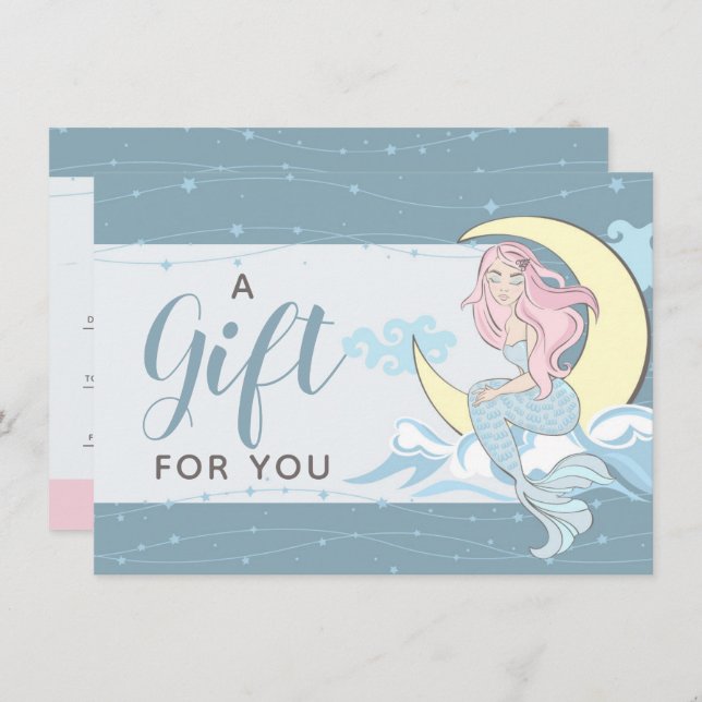 Mermaid Moon Stars Mystical Gift Certificate Card Einladung (Vorne/Hinten)